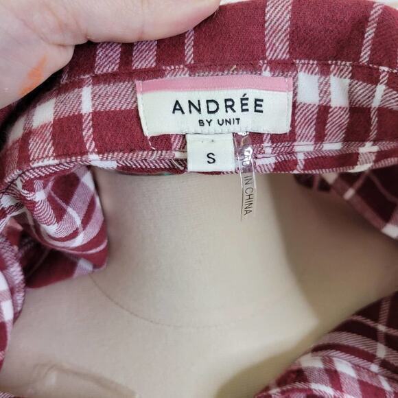 Andree by Unit Lauren Oversized Plaid‎ Top Burgundy Small - Picture 5 of 6
